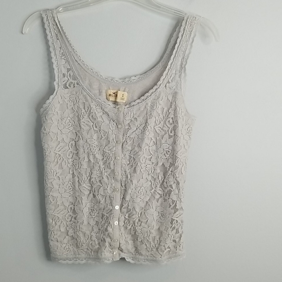 Hollister Gray Lace Button Front Tank Top Small - Picture 1 of 6